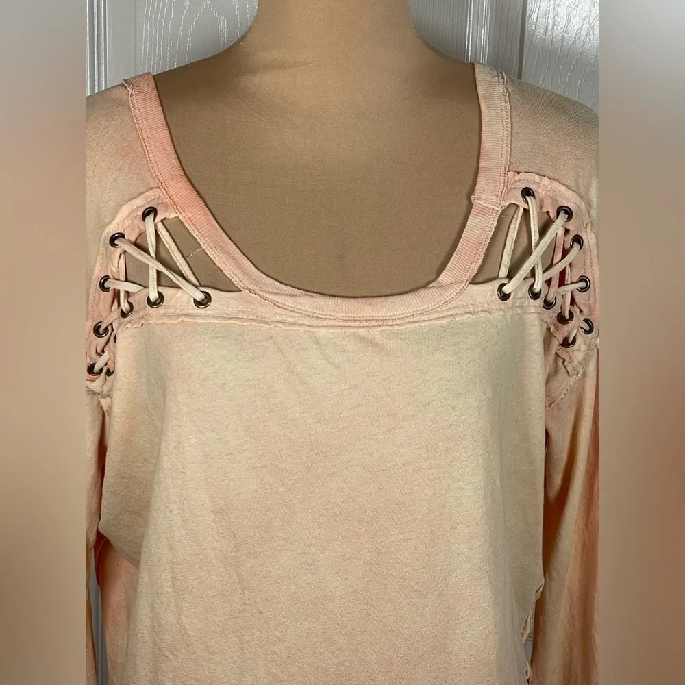 Free People We The Free First Love Lace-up Peach Linen Blend Tee Medium